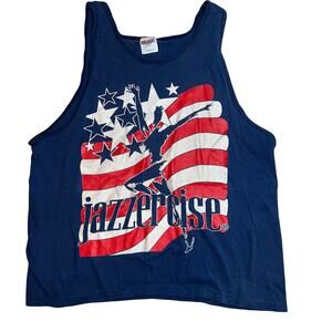 VINTAGE 90s JAZZERCISE American Flag patriotic graphic workout Tank Top Size XL